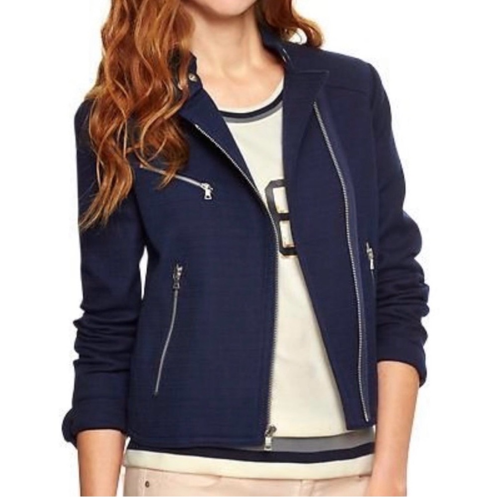 Like new GAP Moto jacket Navy Uniform 100% cotton zipper detail